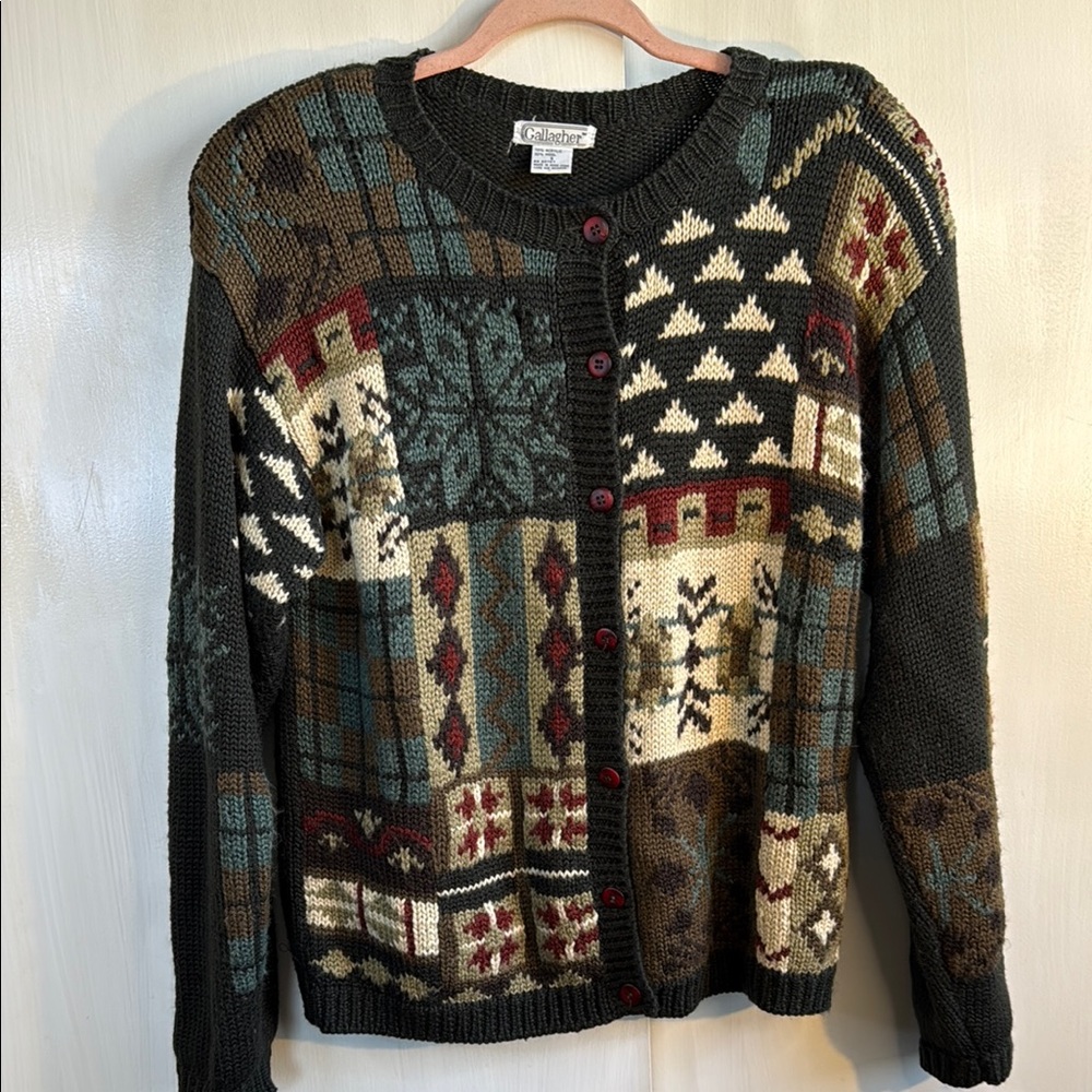 Vintage Gallagher Patchwork Cardigan Sweater - image 1